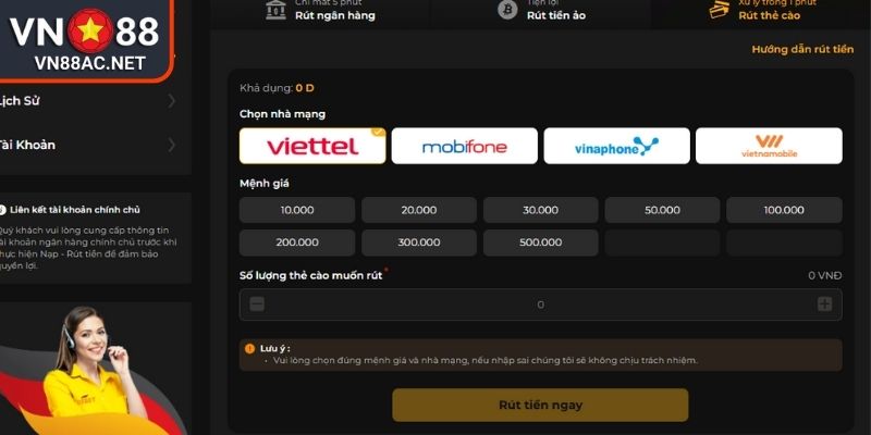 Nạp Rút Tiền vn88 2 Nạp rút tiền VN88 bằng thẻ cào